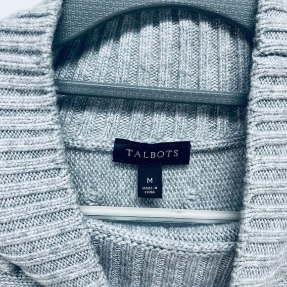 Talbots Cable knit Poncho Sweater Side Button Closure Grey Size M - Picture 3 of 9